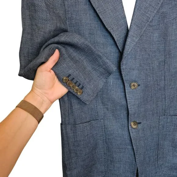 Suitsupply Mens Blue Pure Linen Ormezzano Peak Lapel Havana Jacket